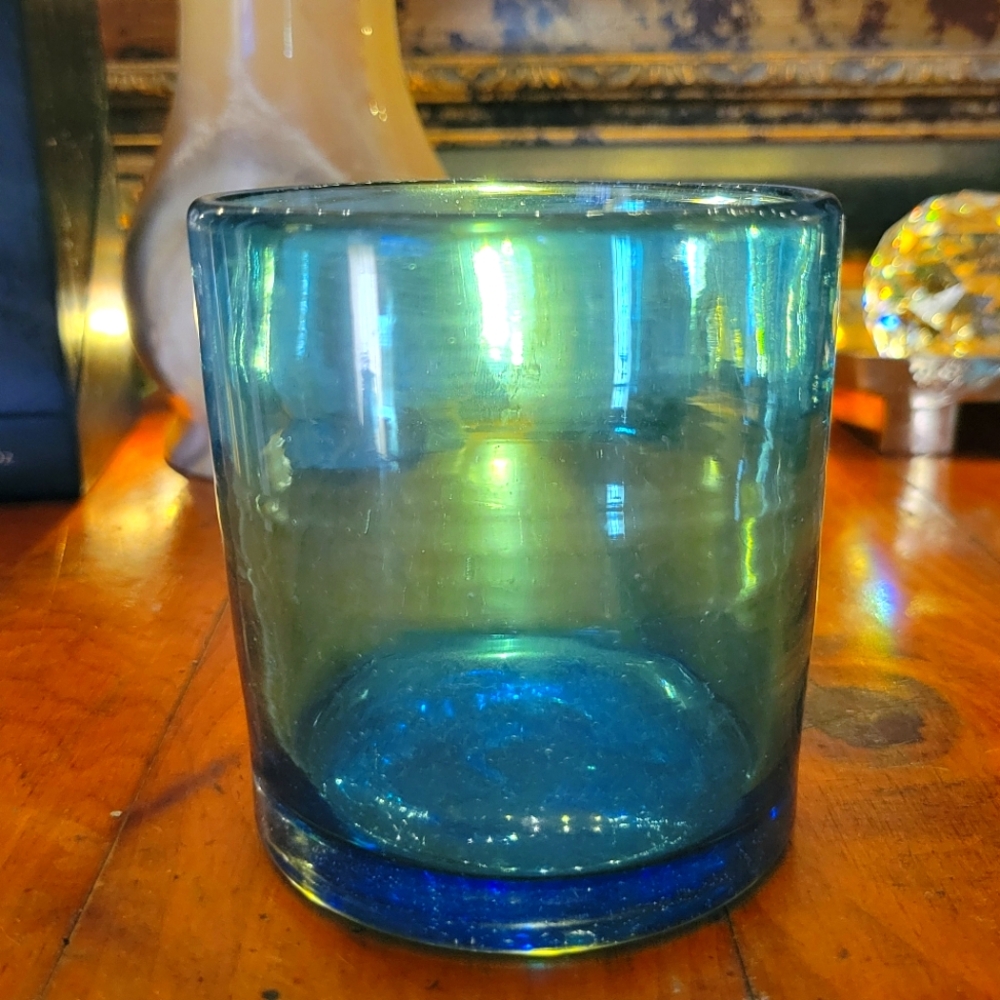 Solid Aqua Blue 9 oz Short Tumblers (set of 5), Recycled Glass, Lead-free, Toxin
